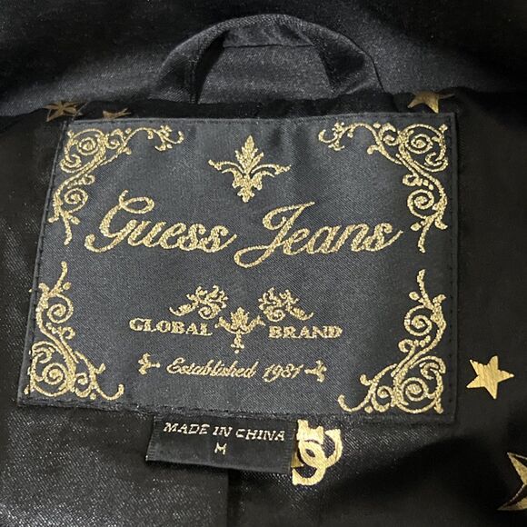 Guess Jacket Trench Coat Removable Faux Fur Trim Hood Womens M Black Gold Lined - Picture 3 of 15